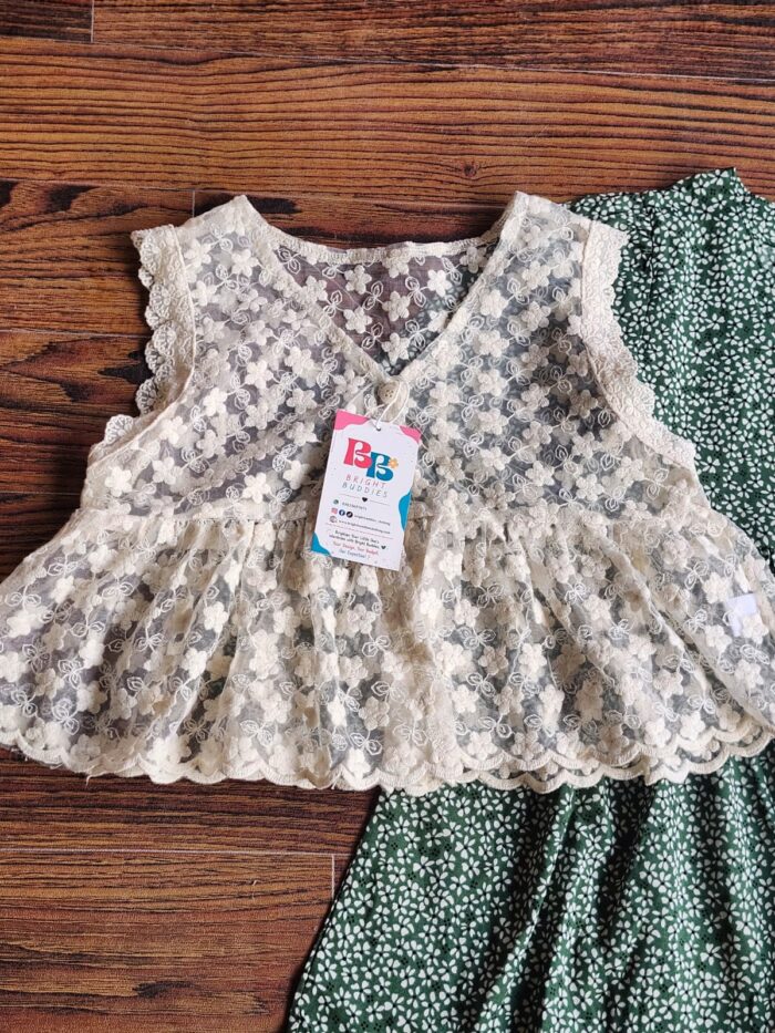 Olive Green Floral Frock Set